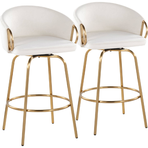 Claire 26" Swivel Counter Stool in Gold & Cream Velvet w/ Gold Footrest (Set of 2)